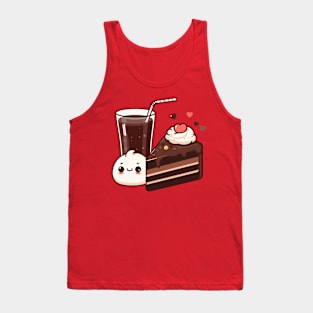 Chocolate Cake and Cola Drink in Kawaii Style | Cute Kawaii Food Art Tank Top